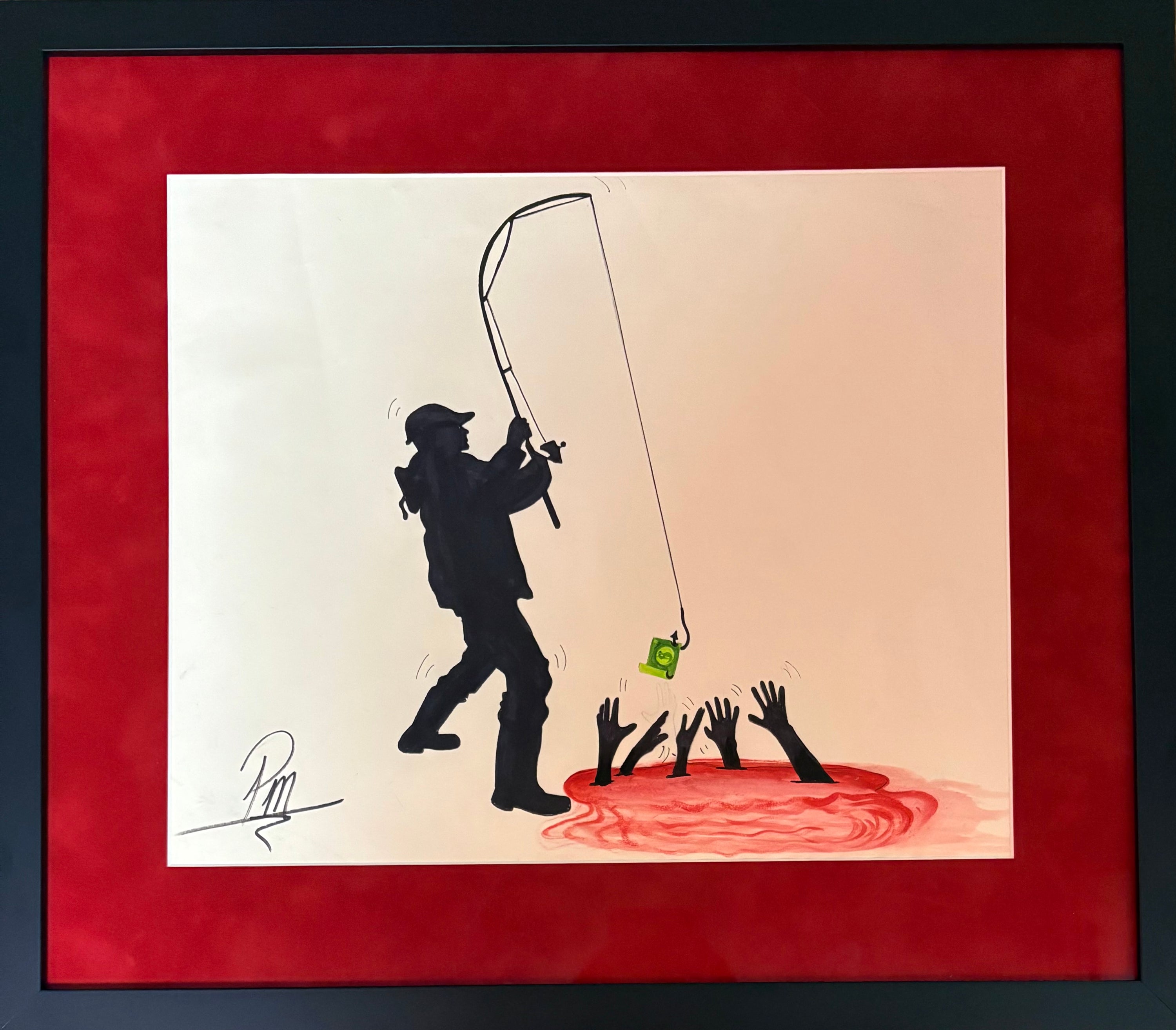 FRAMED ART MONEY $ Original Watercolor Painting