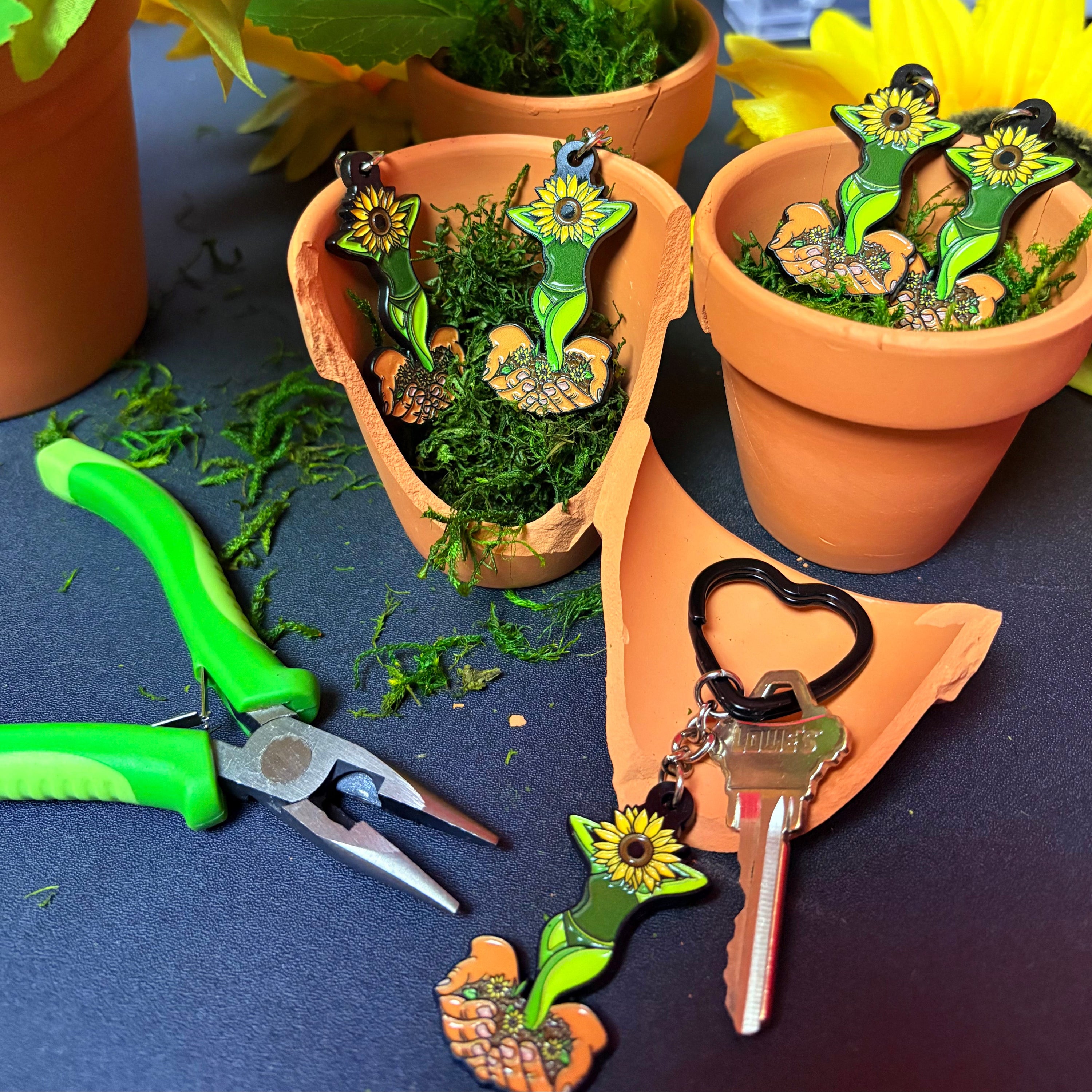 From The Ground Up Sunflower Metal Keychain