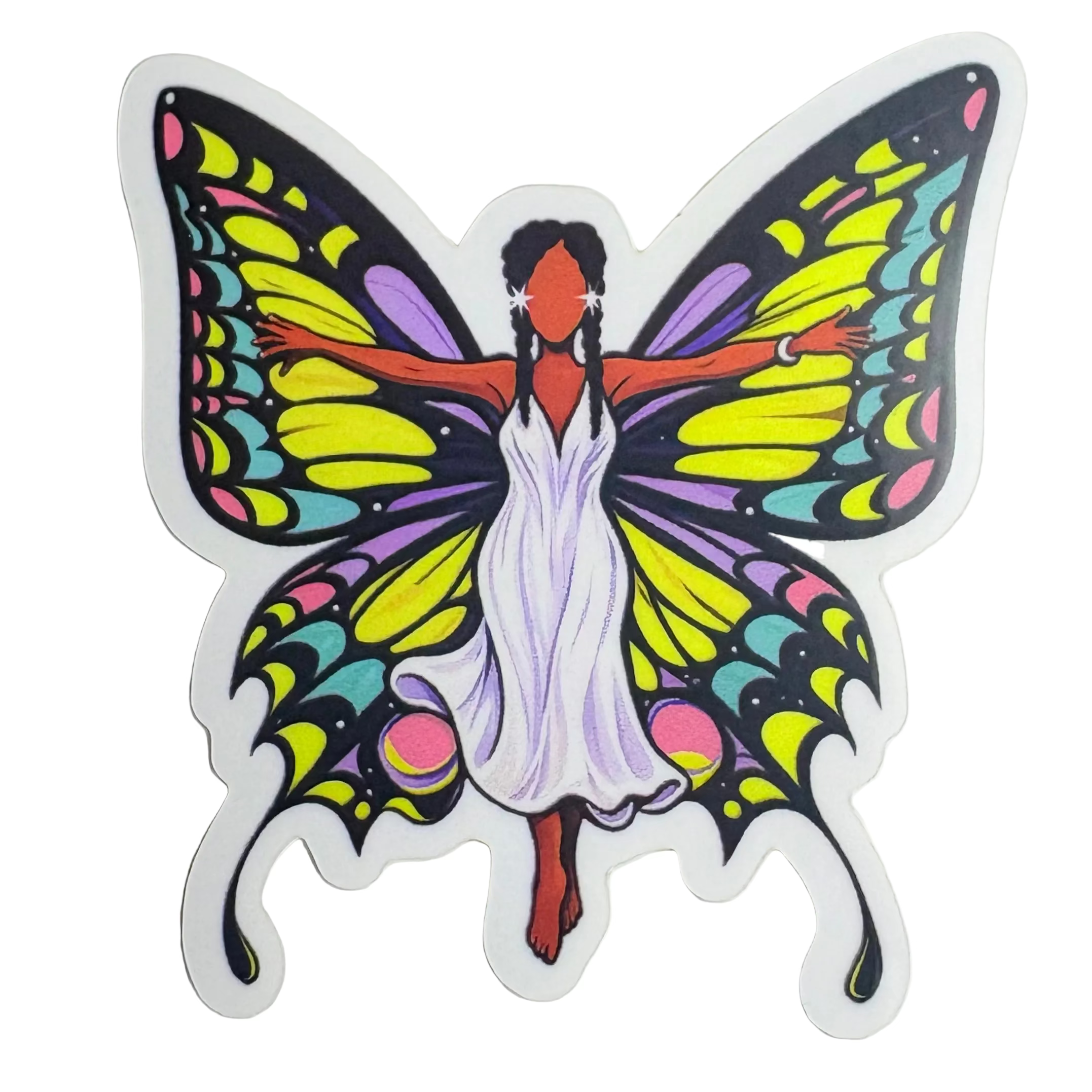 Better Fly butterfly woman sticker featuring a faceless Black feminine figure with colorful butterfly wings symbolizing transformation, freedom, and self-growth
