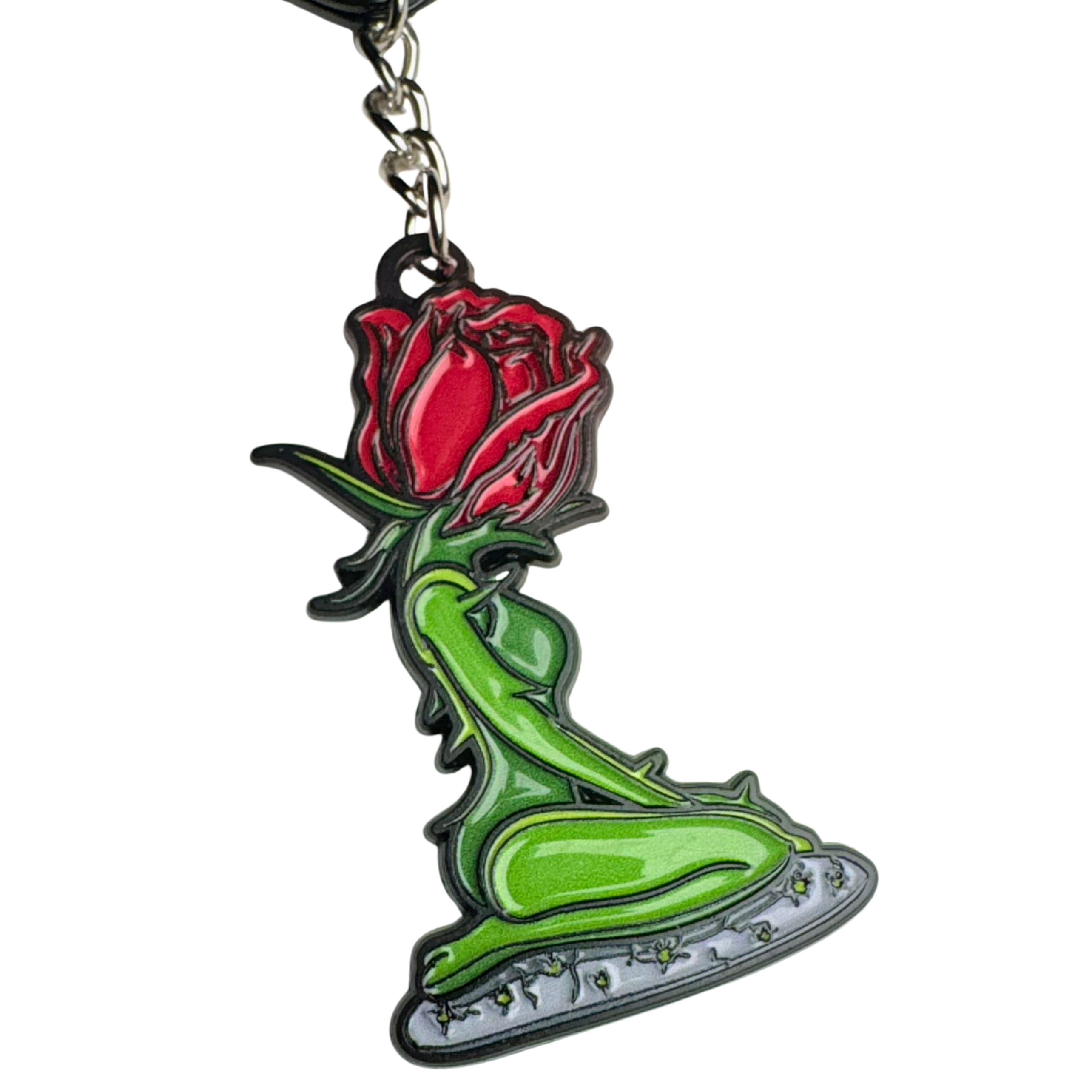 Concrete Rose Metal Keychain