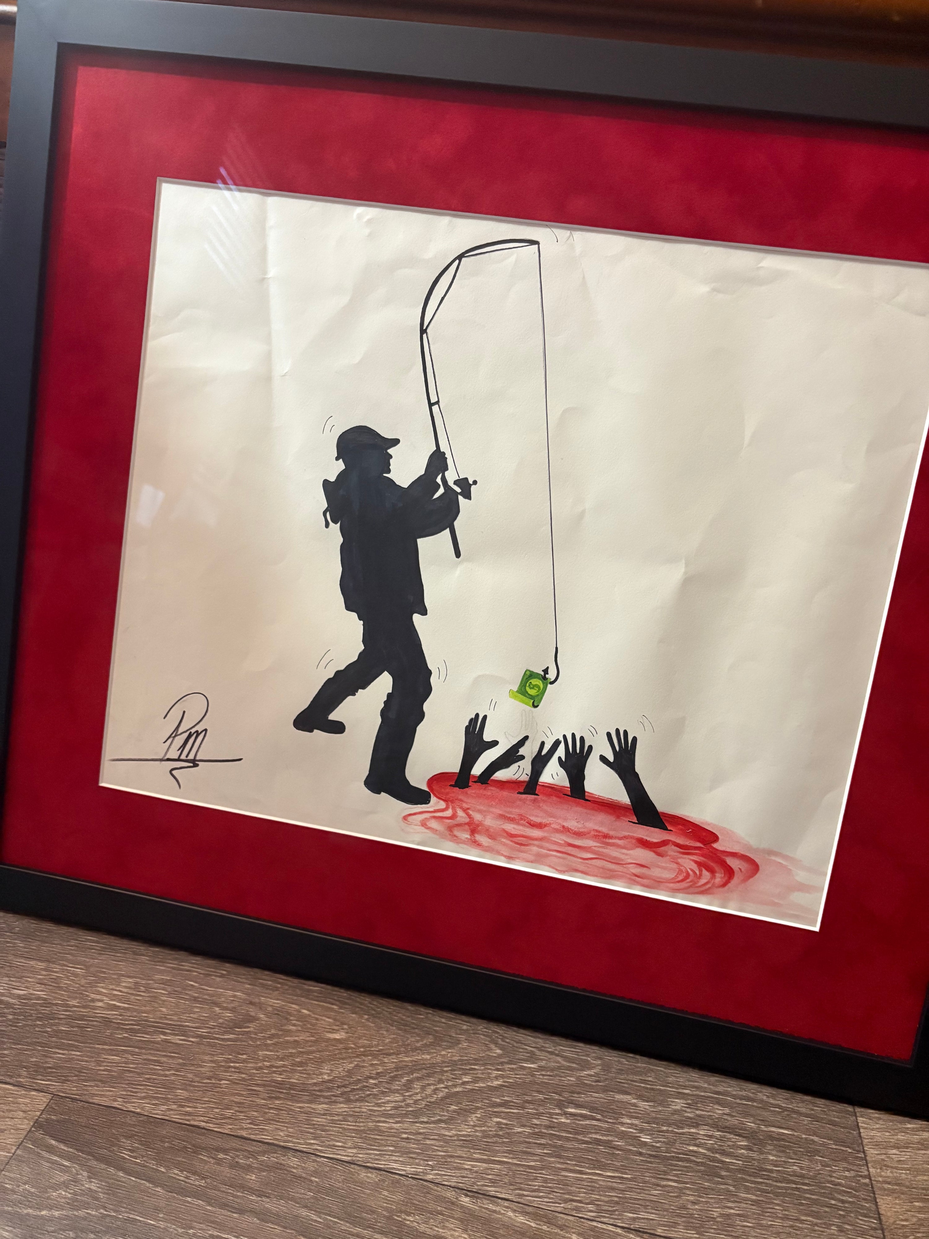 FRAMED ART MONEY $ Original Watercolor Painting