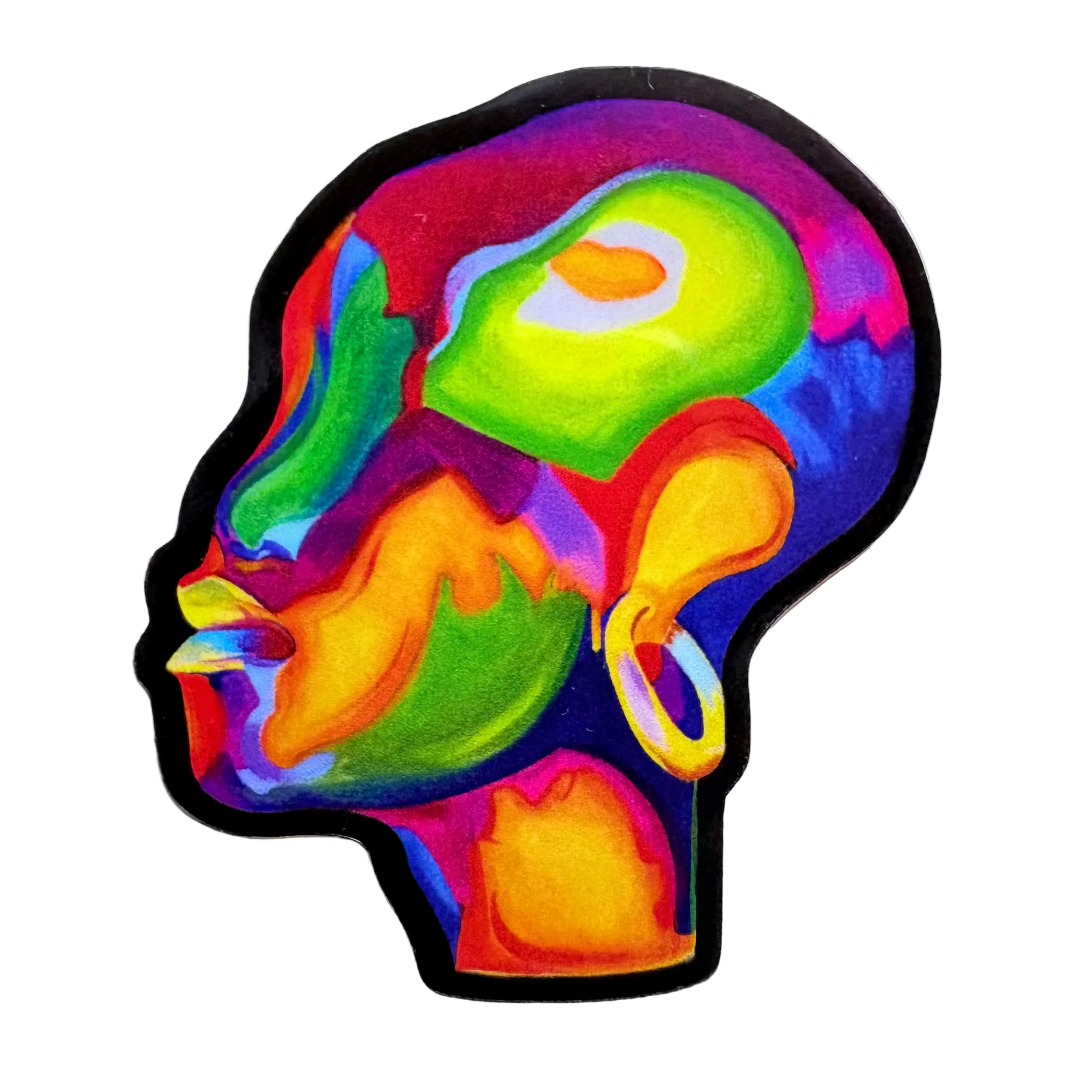 HUE-Man Body vinyl sticker featuring colorful abstract figure art by Preston Mitchell