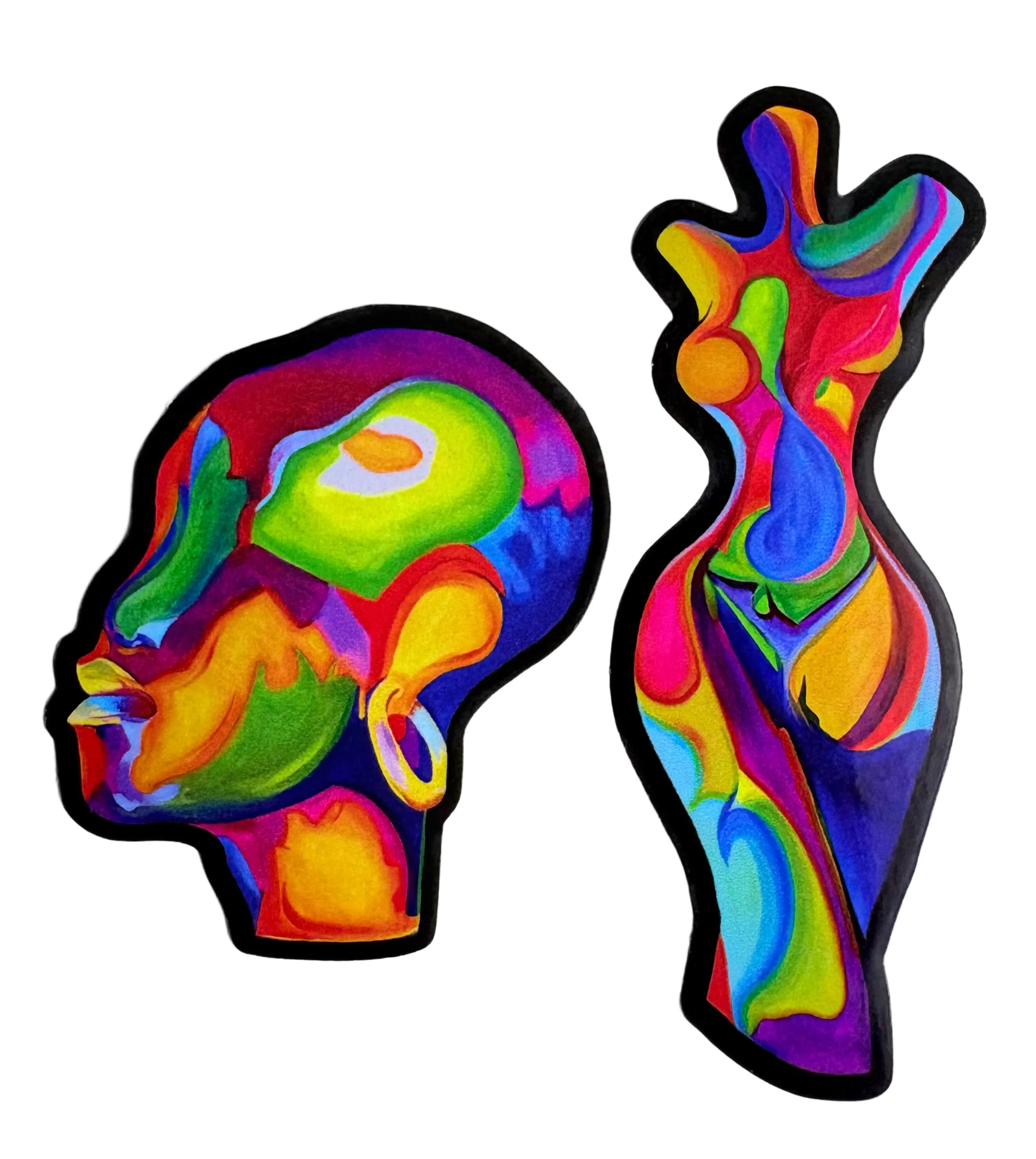 HUE-Man Head and Body vinyl sticker pack featuring colorful abstract art by Preston Mitchell