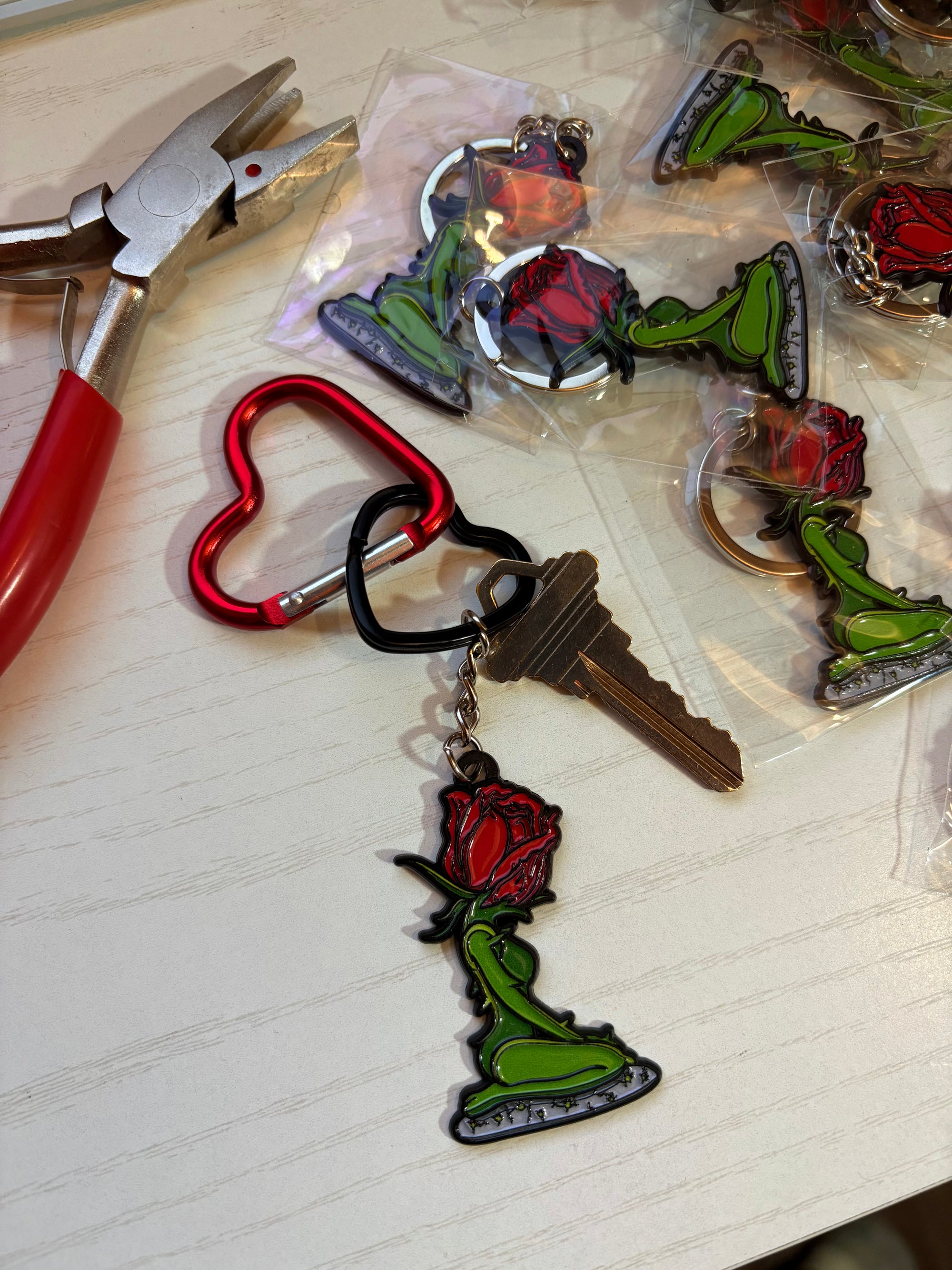 Concrete Rose Metal Keychain