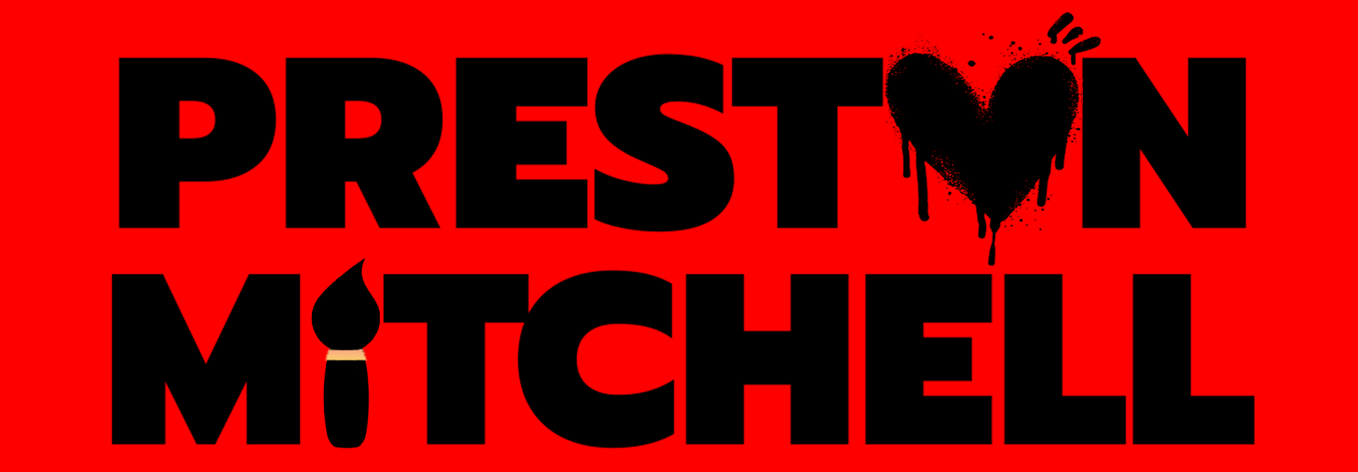 Black text 'PRESTON MITCHELL' on a red background