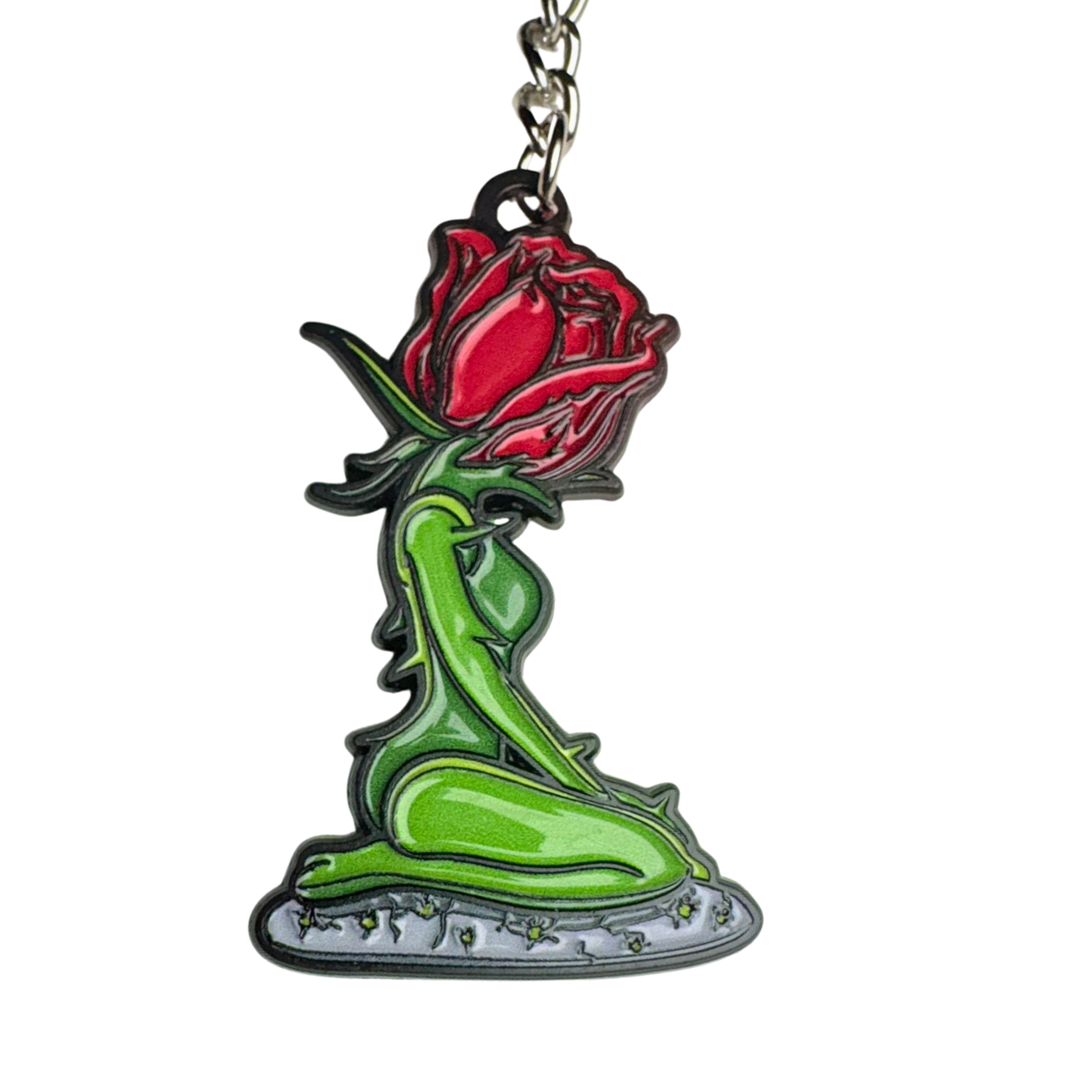 Concrete Rose Metal Keychain
